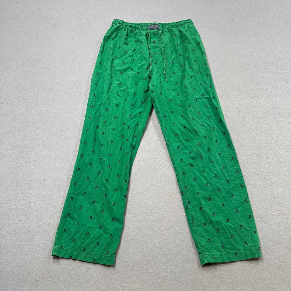 Polo Ralph Lauren Pajama Pants Men's Medium Green Skull Graphic Loose Loungewear